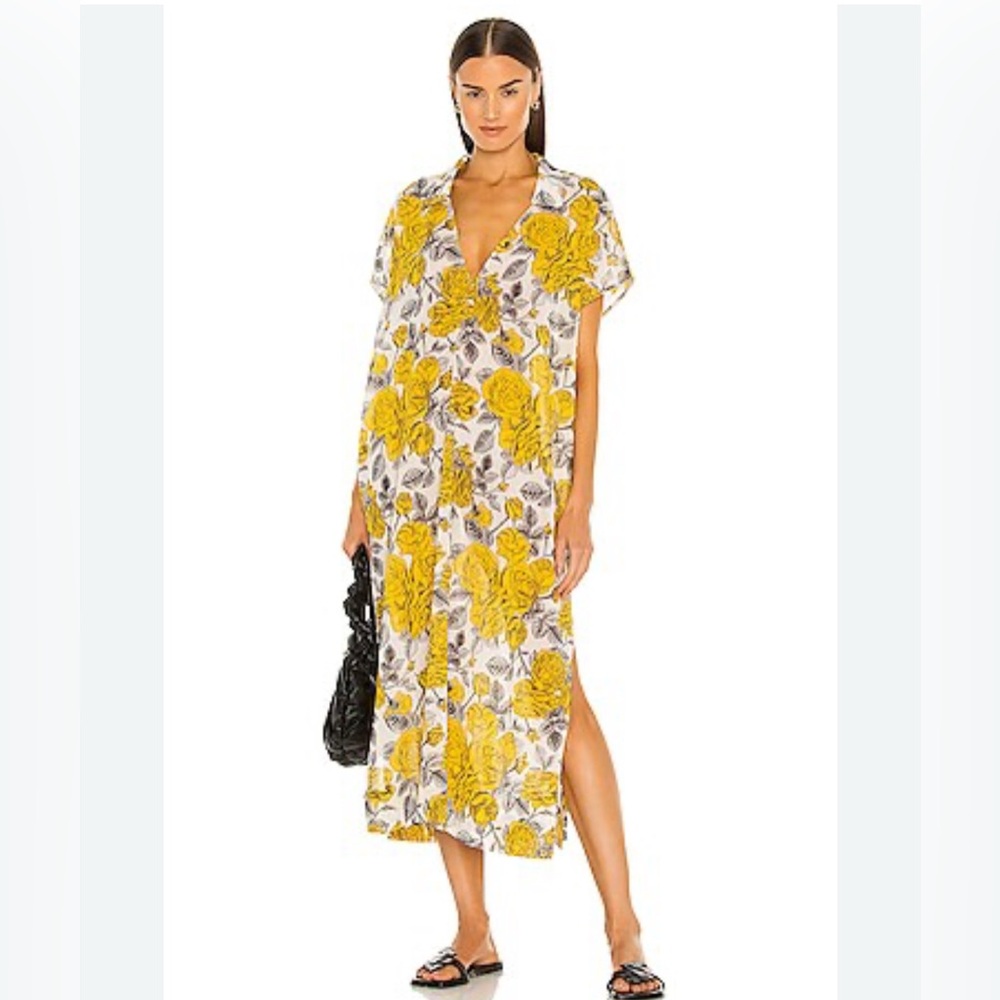 GANNI Yellow Floral Cover Up in Egret size S/M